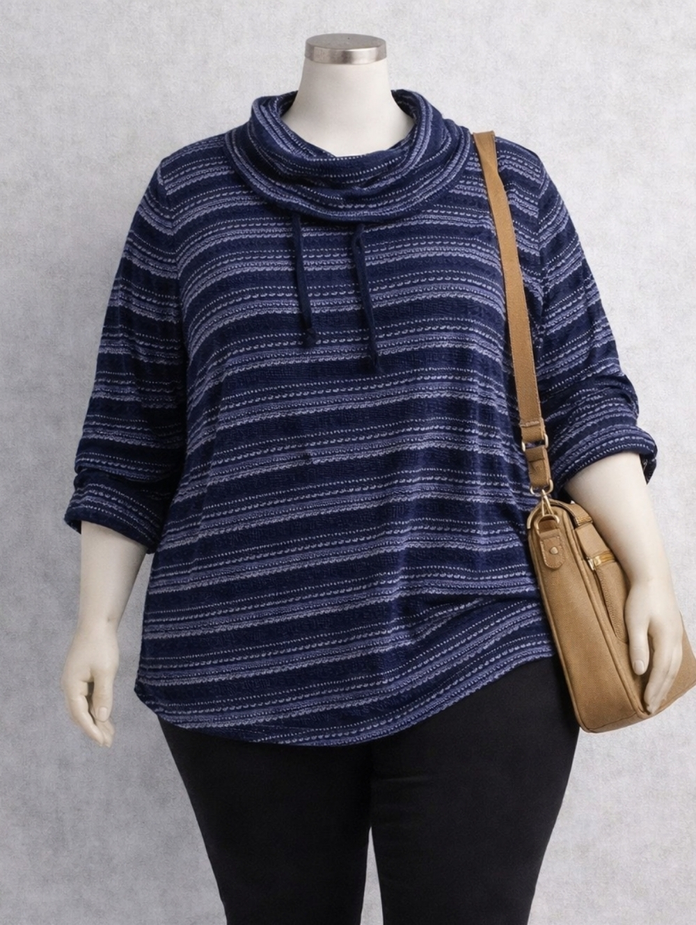 Sunday Blue and White Cowl Neck Top with Chevron Pattern